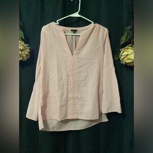 Ann Taylor Womens pink striped Long Sleeve V-neck Cotton lyocel shirt SZ XS
